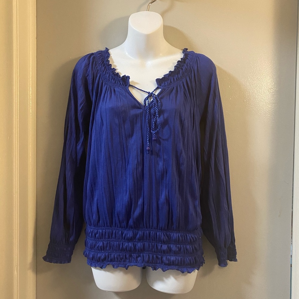 NWOT Derek Heart blue blouse elastic waist sz L